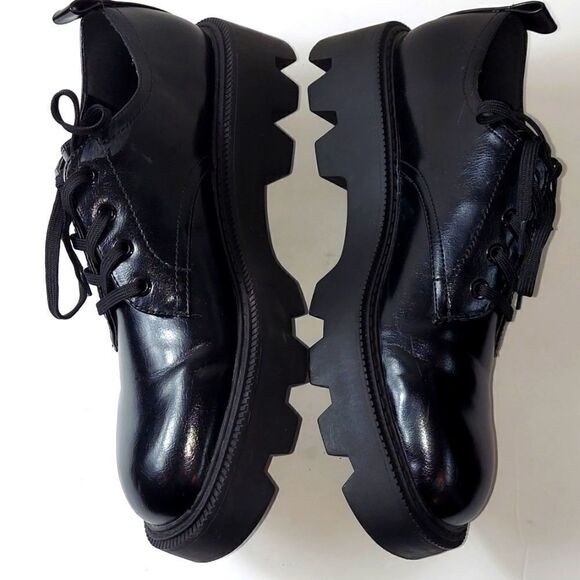Zara Black Patent Platform Derby Shoe Sz 10 - Picture 10 of 13